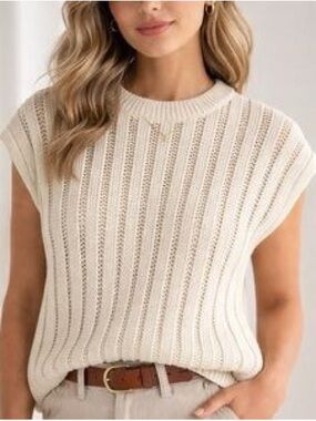 Jessica Simpson Cream Sleeveless Ribbed Knit Sweater